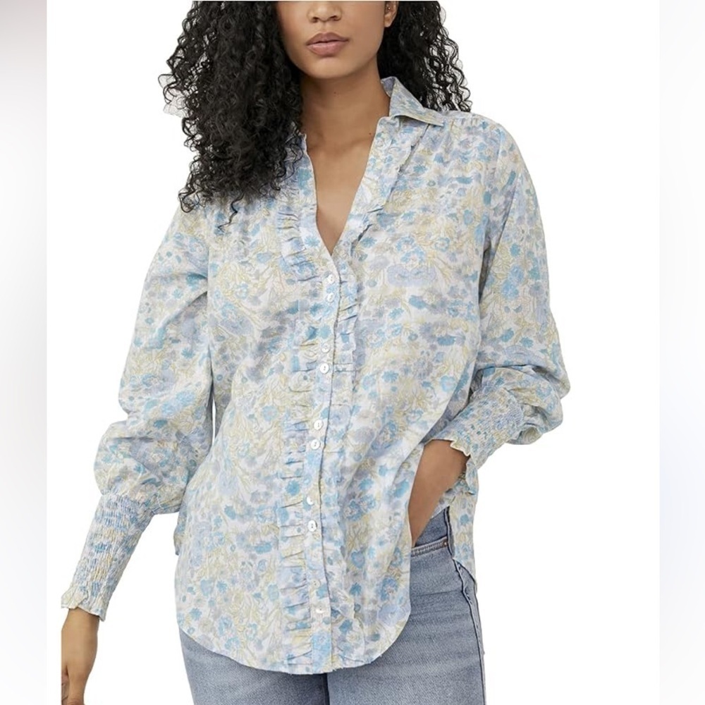 FREE PEOPLE COTTON WILD GARDENIA BLOUSE. Size L ( missing brand tag)